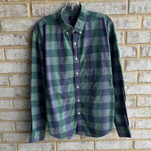J. Crew Blue/Green Check Homespun Slim Fit Button Down Shirt Men's Size L.